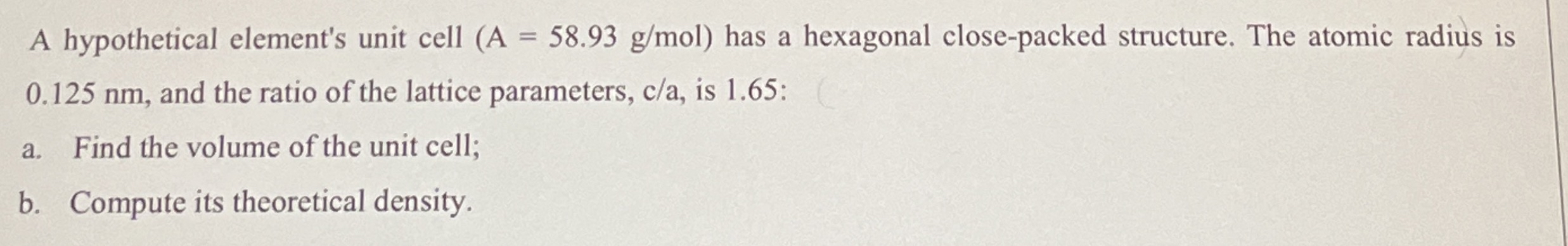 A hypothetical element's unit cell