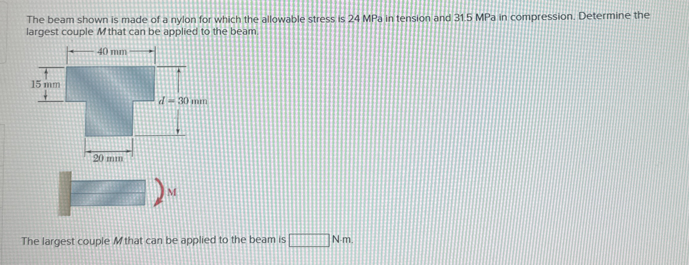 The beam shown is made of a nylon for which the