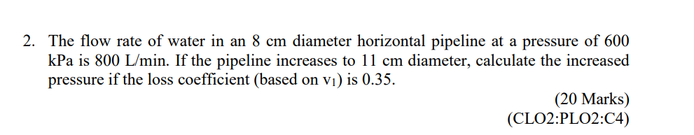 The flow rate of water in an 8 cm diameter