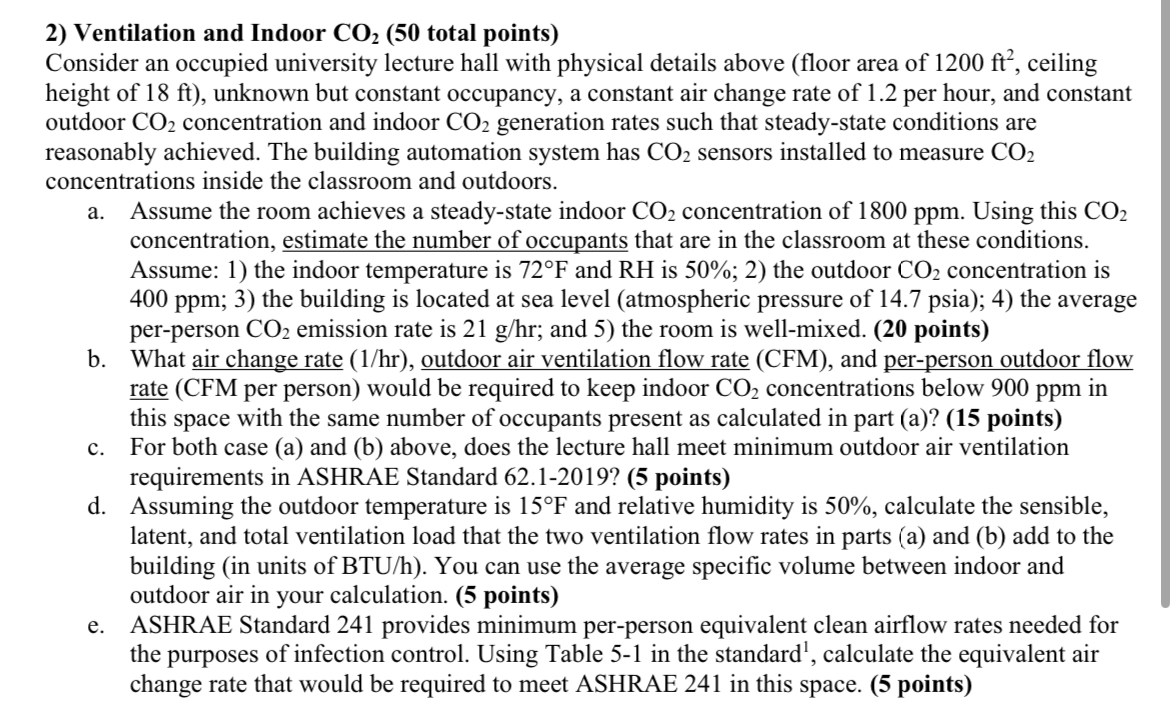 Ventilation and Indoor C O 2 ( 5 0 total points )
