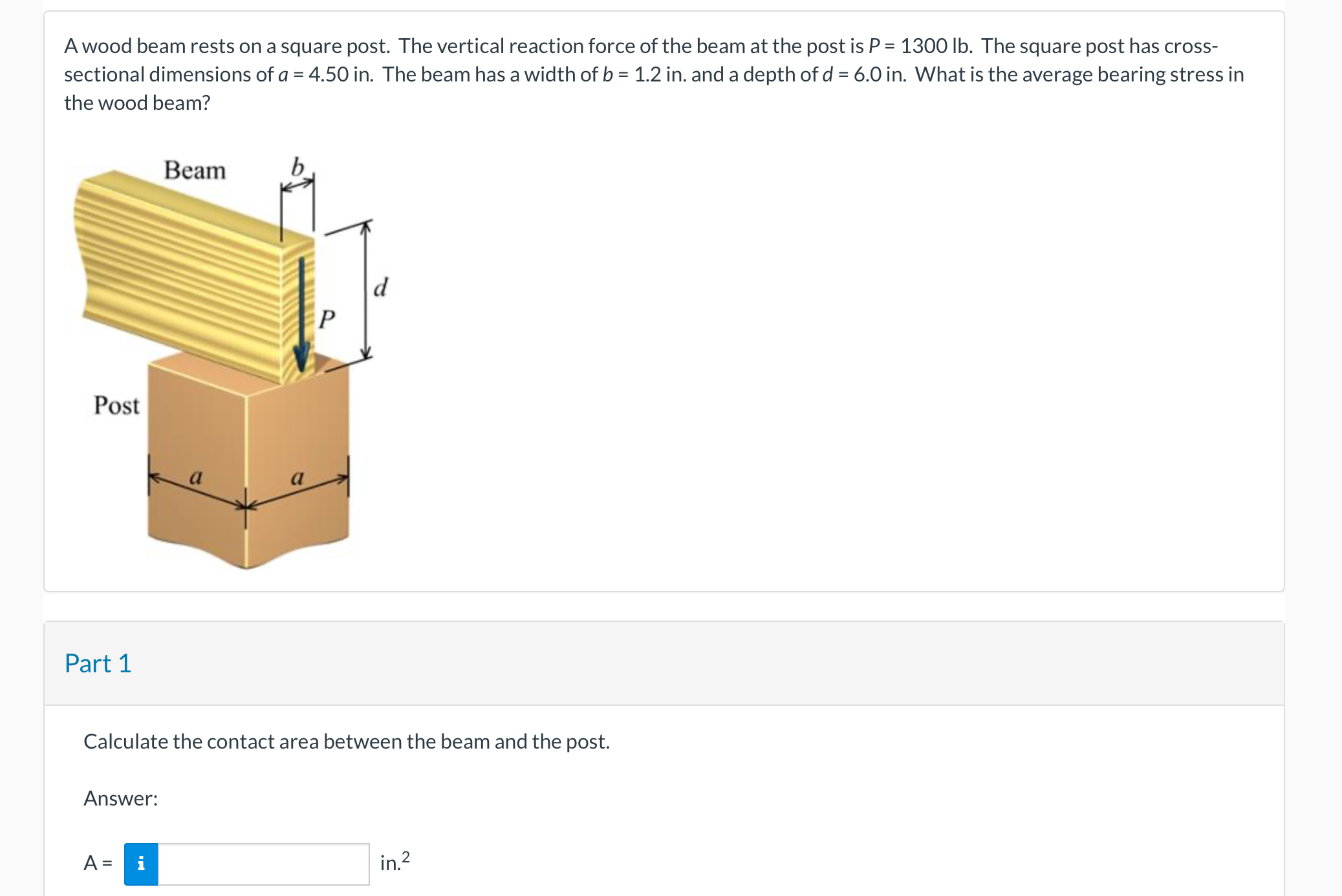 A wood beam rests on a square post. The vertical