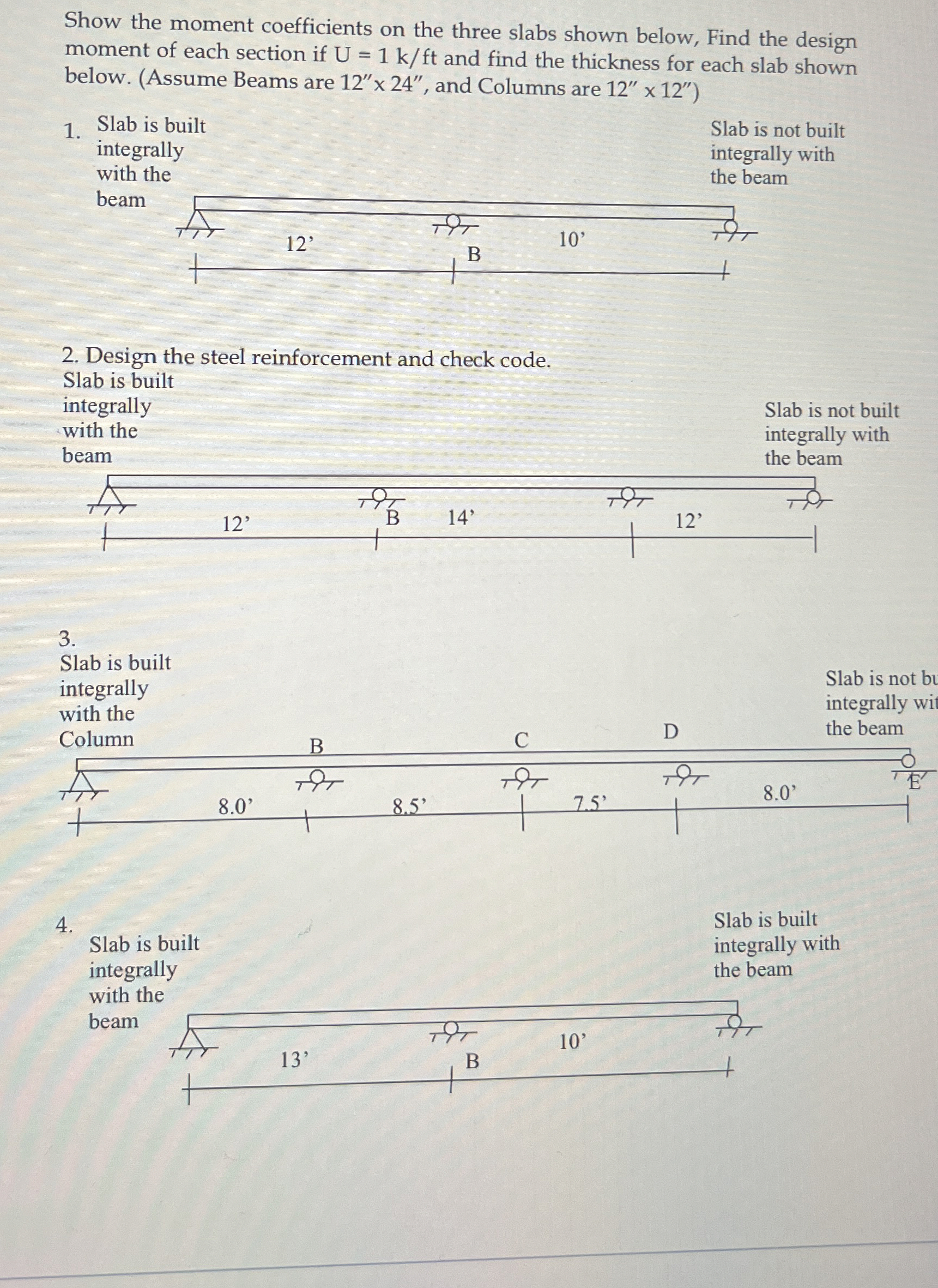 Show the moment coefficients on the three slabs