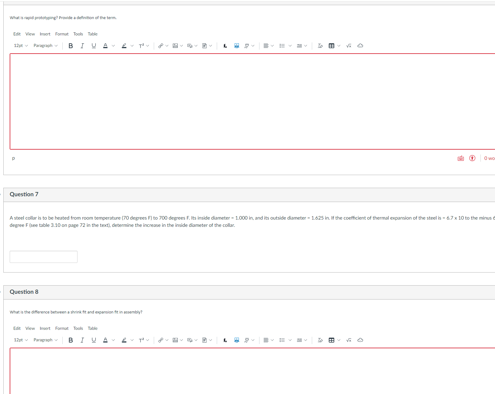 Question 7 degree F ( see table 3 . 1 0 on page 7