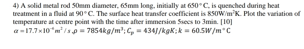 A solid metal rod 5 0 mm diameter, 6 5 mm long,