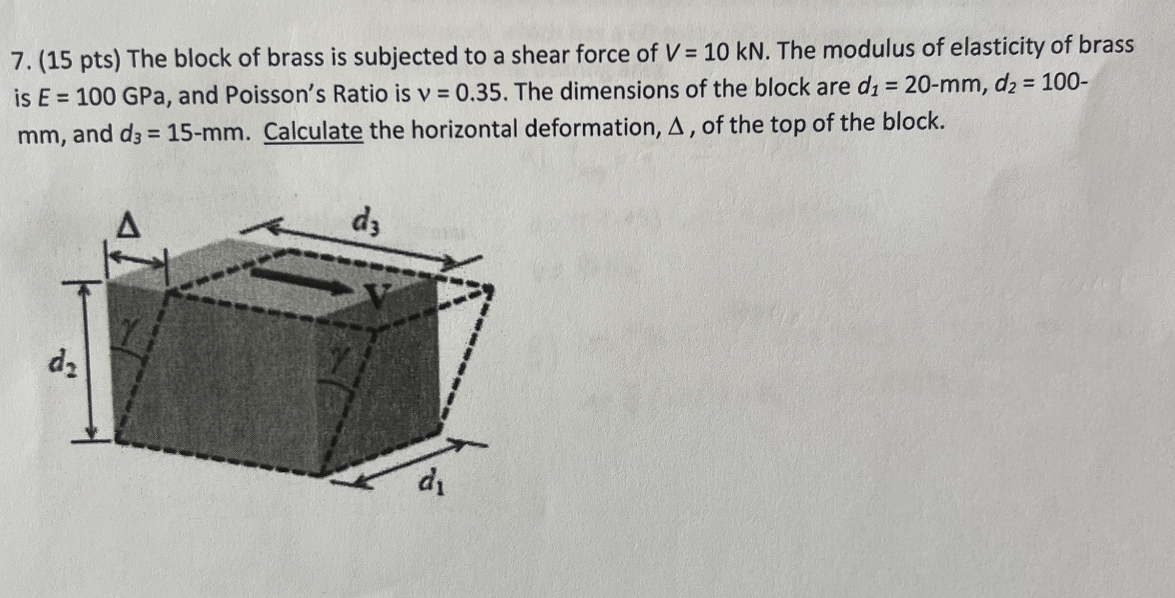 ( 1 5 pts ) The block of brass is subjected to a