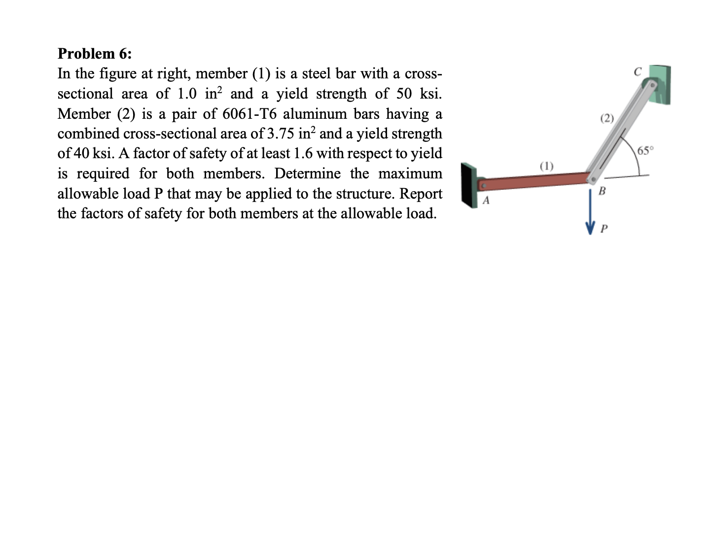 Problem 6 : In the figure at right, member ( 1 )