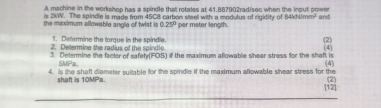 A machine in the workshop has a spindle that