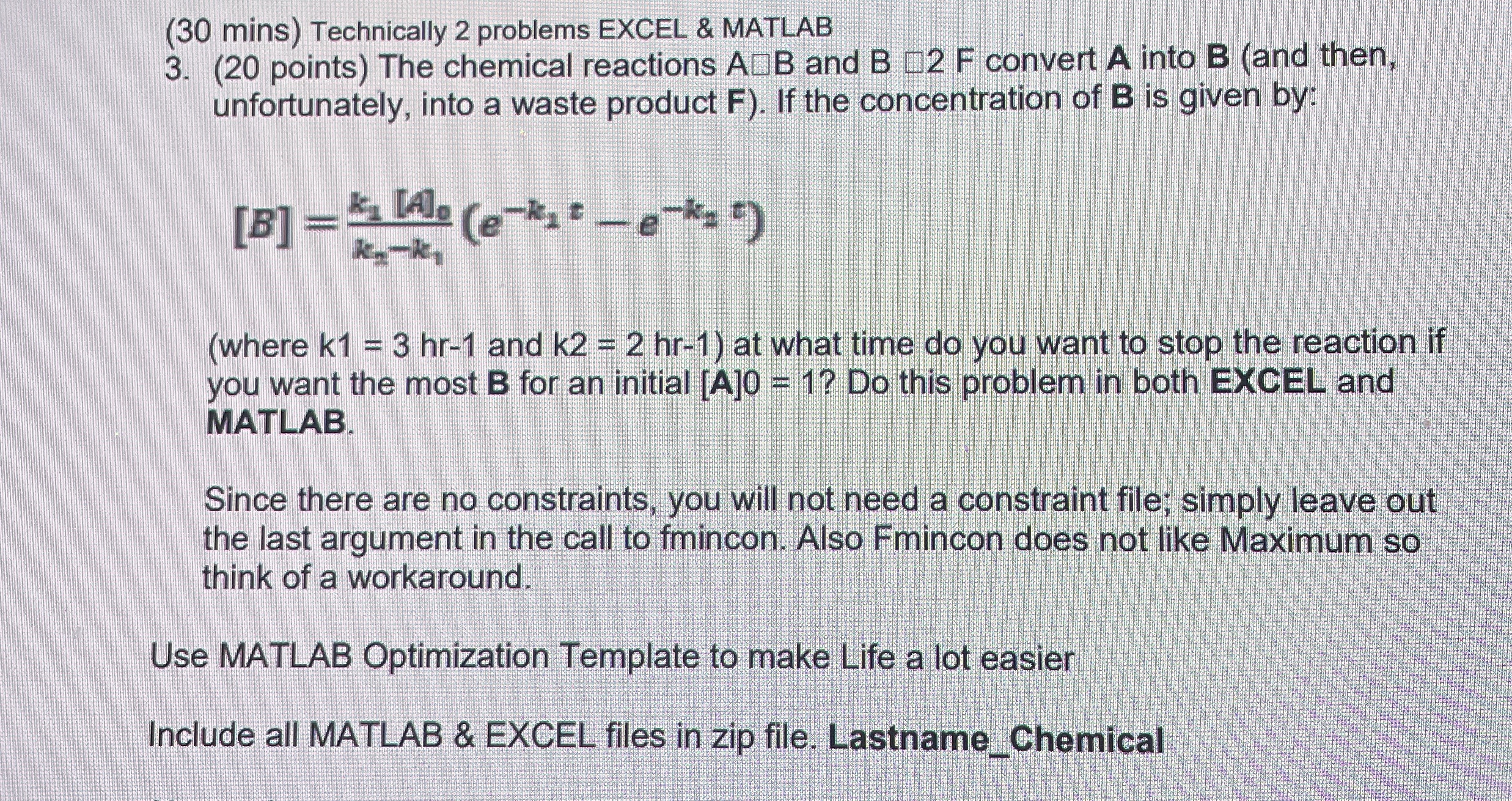 ( 3 0 mins ) Technically 2 problems EXCEL &