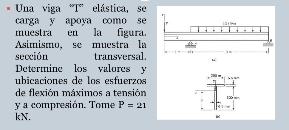 Una viga " T " el stica , se carga y apoya como