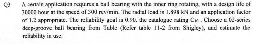 Q 3 A certain application requires a ball bearing