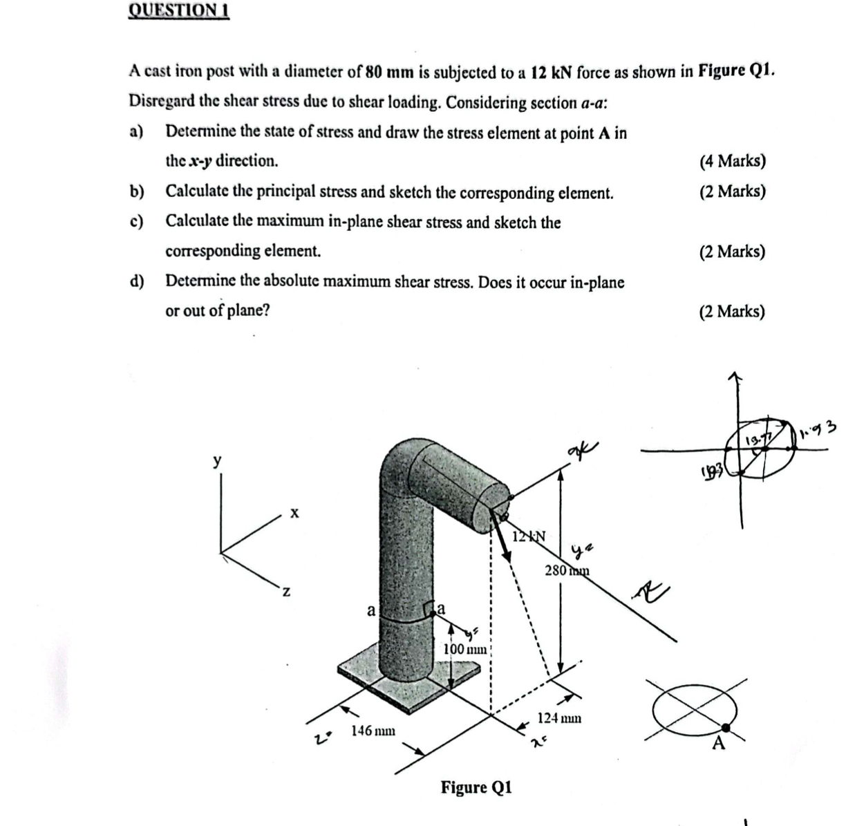 QUESTION 1 A cast iron post with a diameter of 8