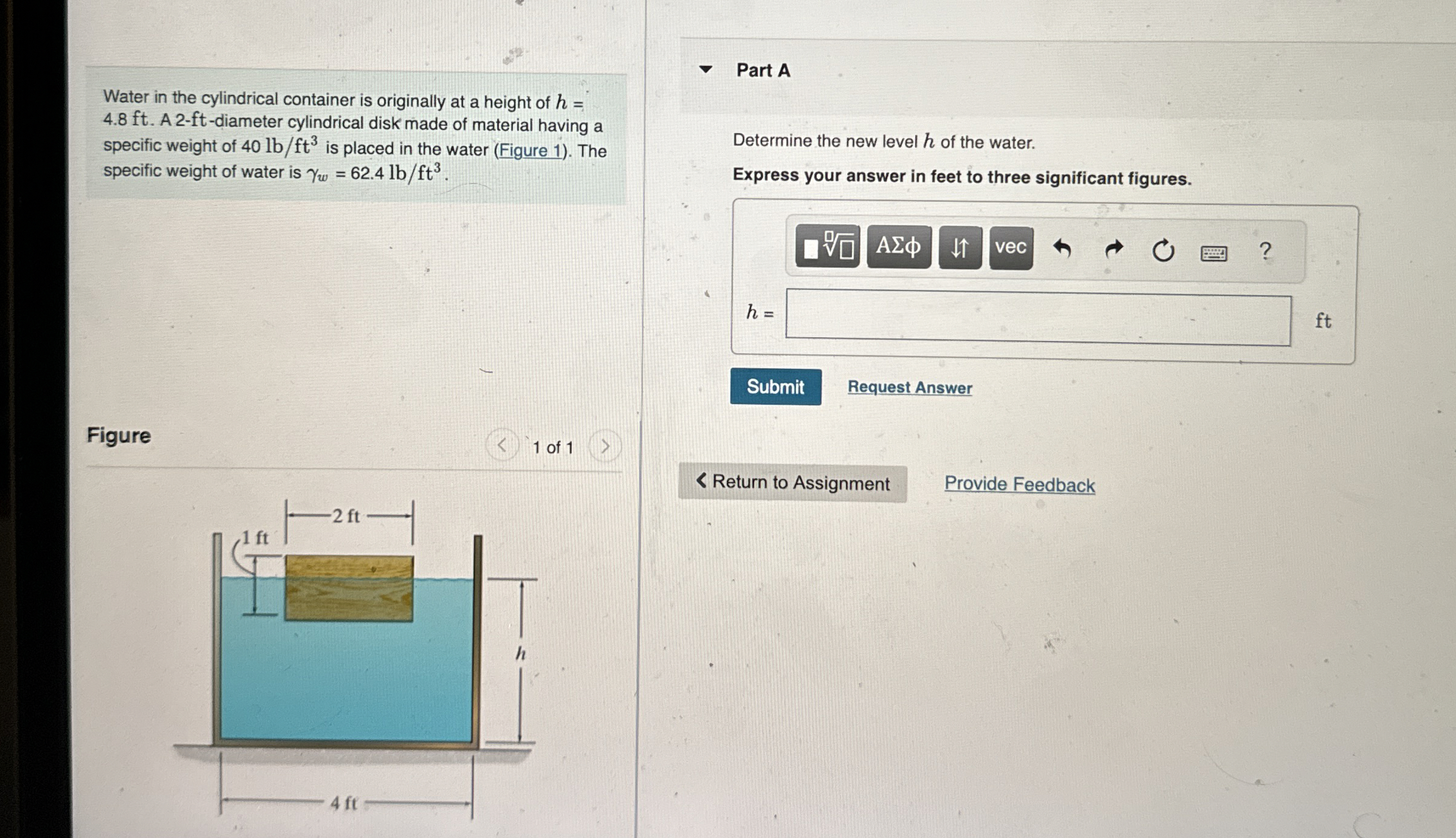 Water in the cylindrical container is originally