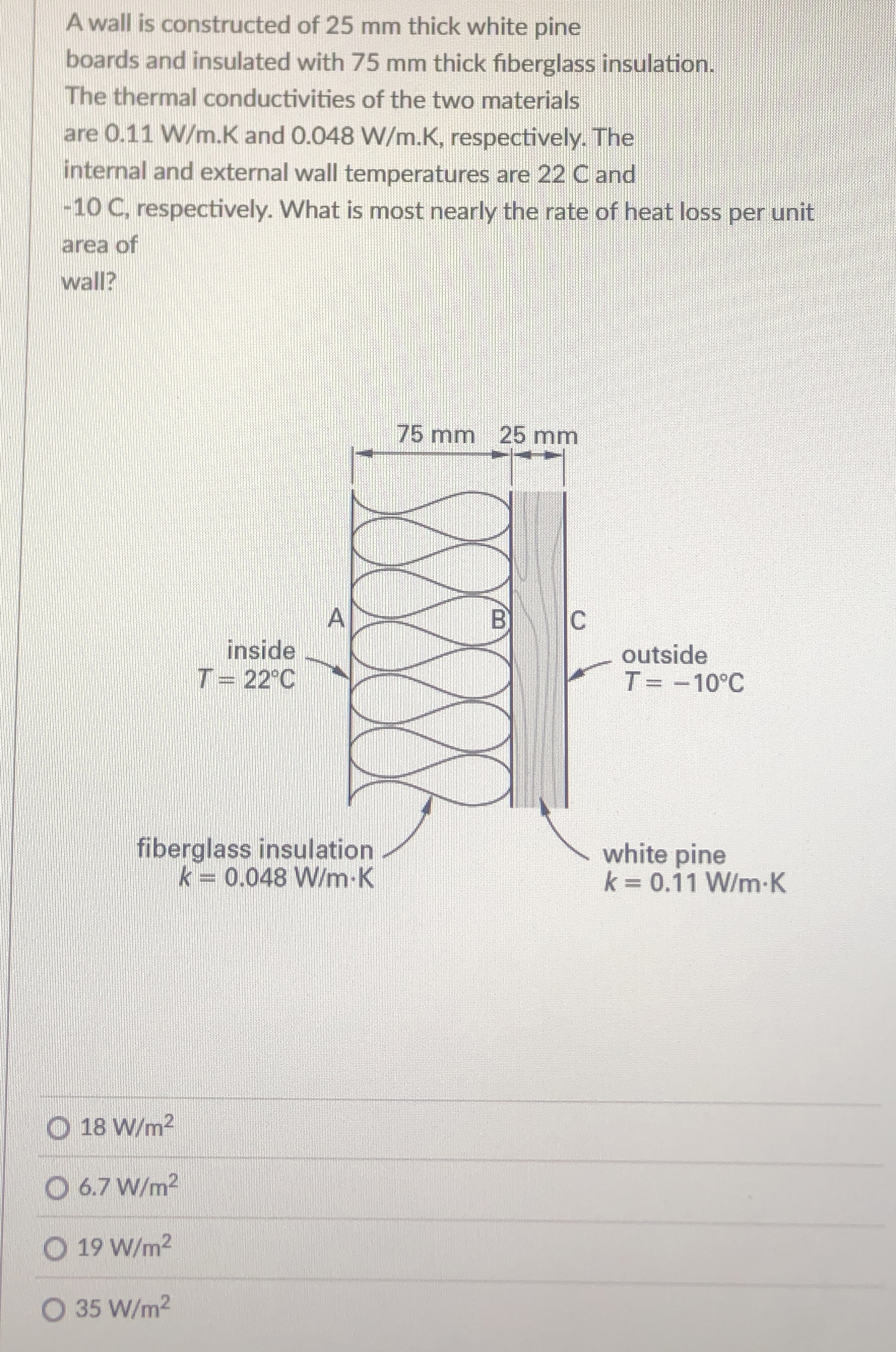 A wall is constructed of 2 5 mm thick white pine