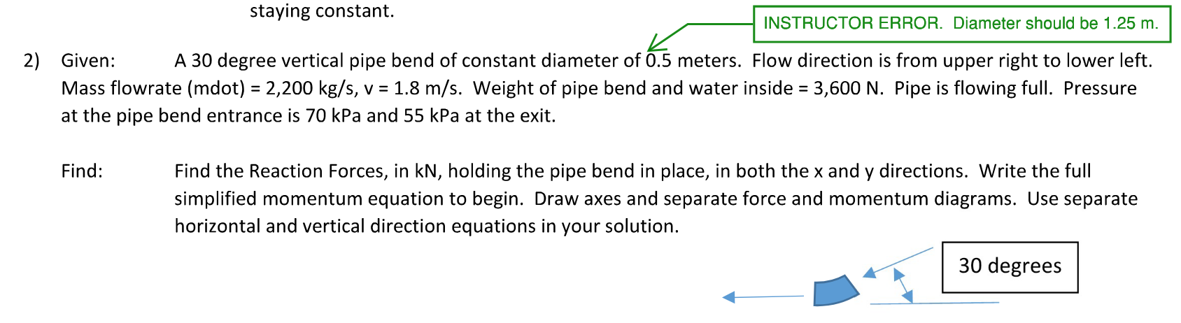 Given: A 3 0 degree vertical pipe bend of