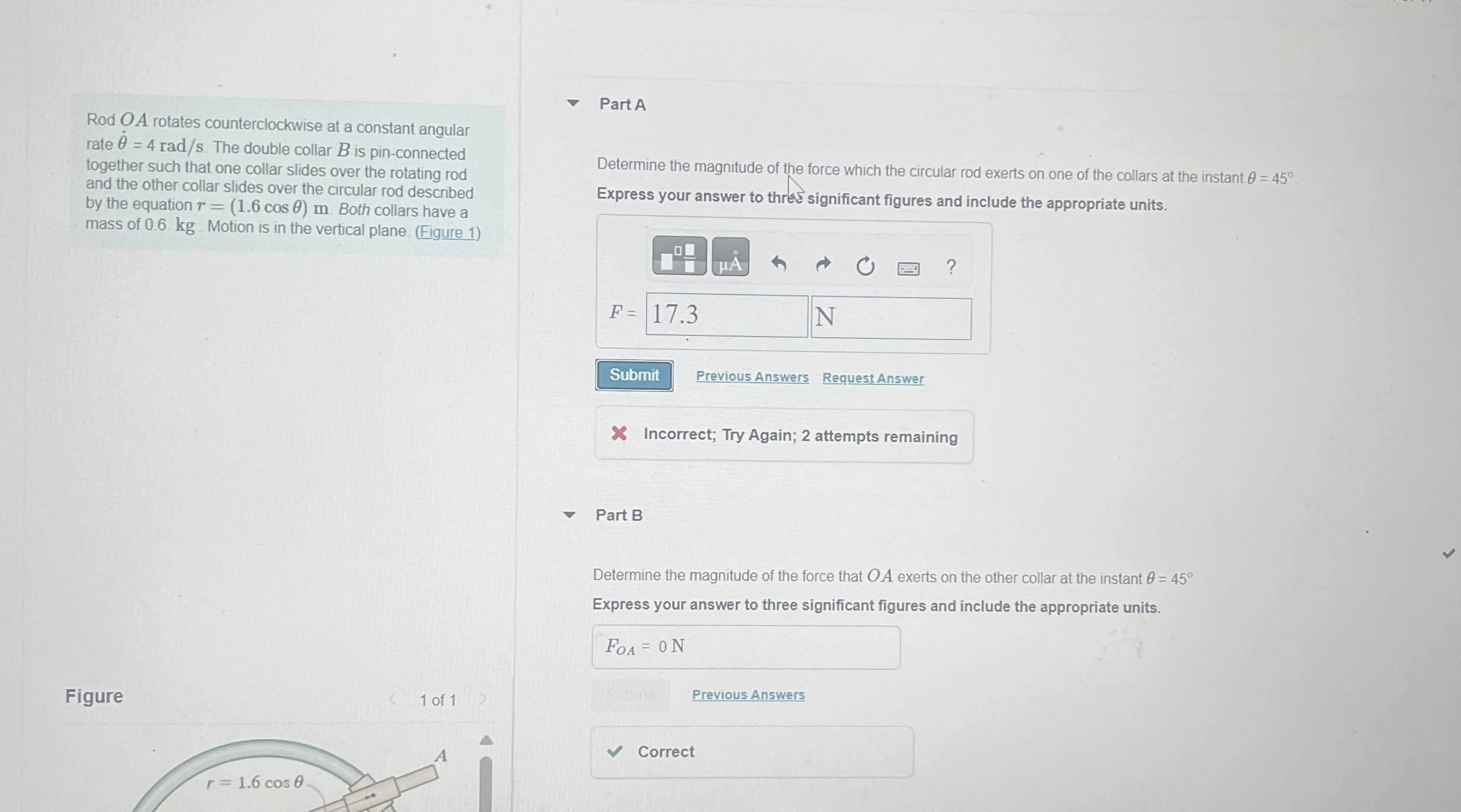 Rod O A rotates counterclockwise at a constant