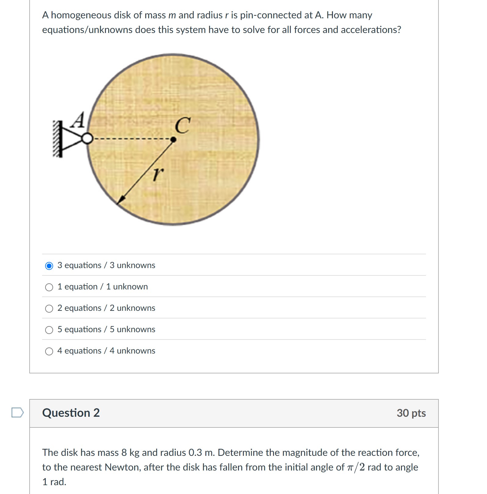 A homogeneous disk of mass \ ( m \ ) and radius \