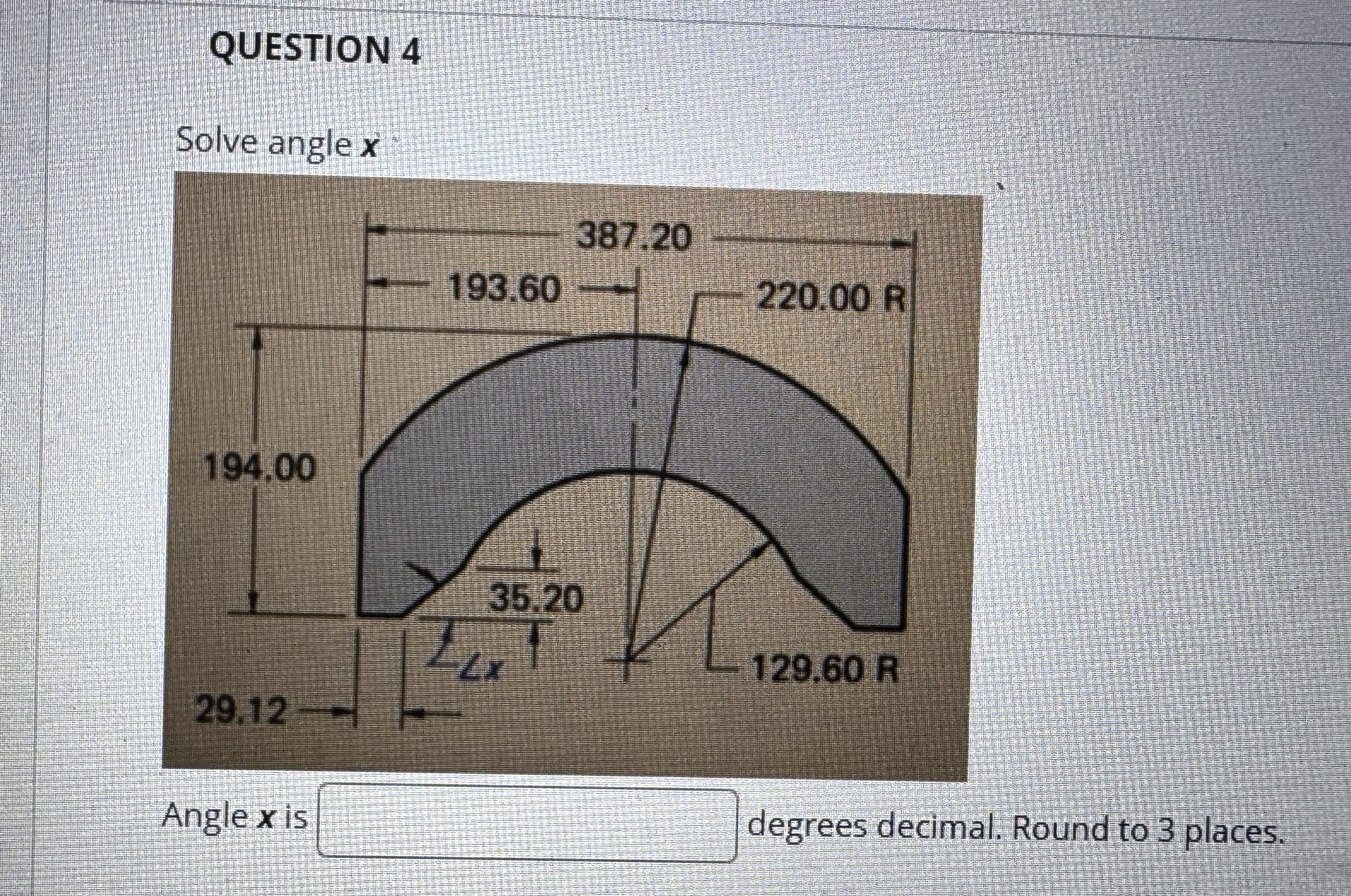 Solve angle x Angle x is _ _ _ _ _ _ _ _ degrees