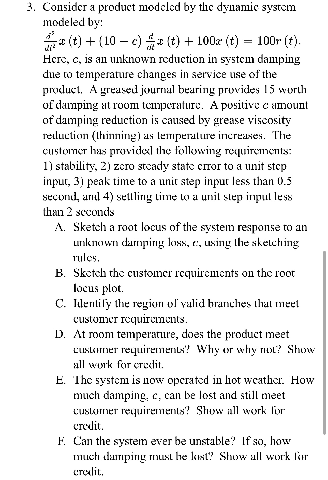 Consider a product modeled by the dynamic system