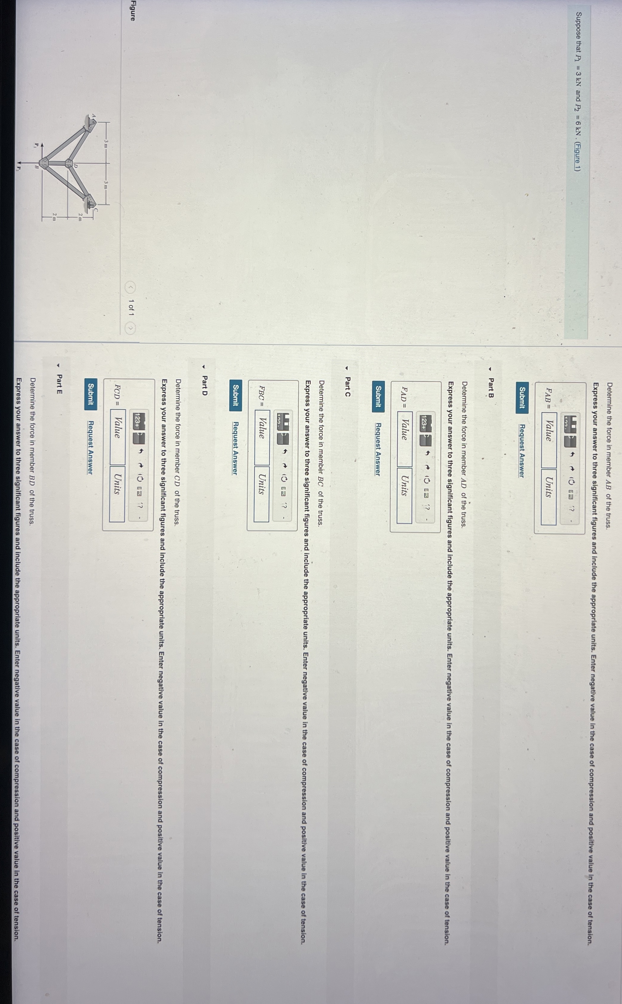 Determine the force in member A B of the truss.