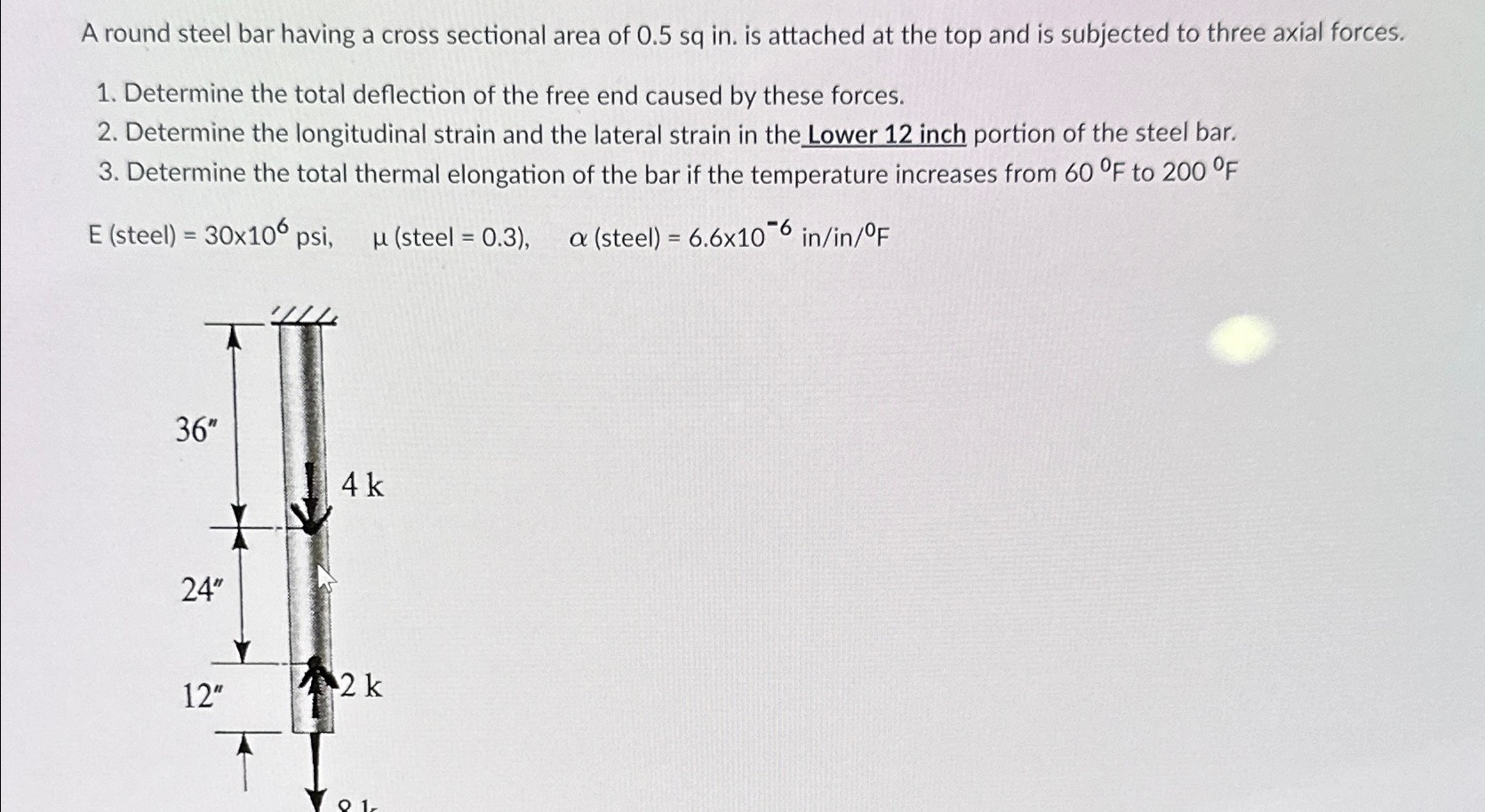 A round steel bar having a cross sectional area