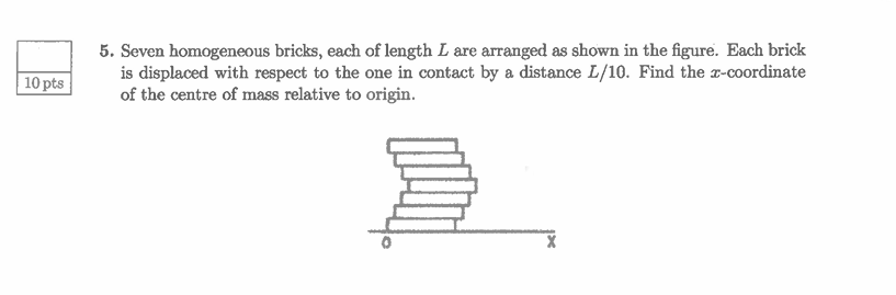 Seven homogeneous bricks, each of length L are
