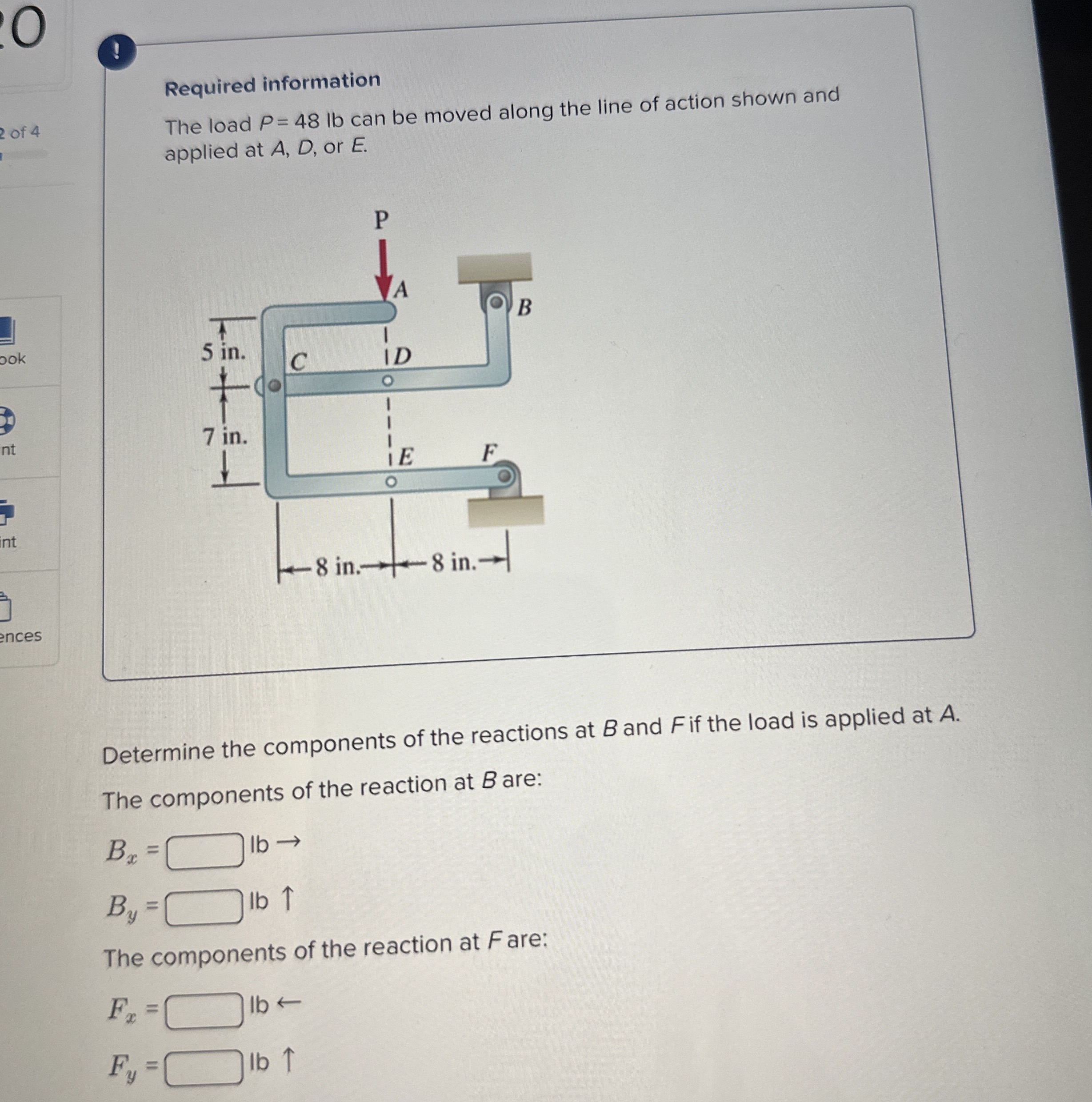 ! Required information The load P = 4 8 l b can