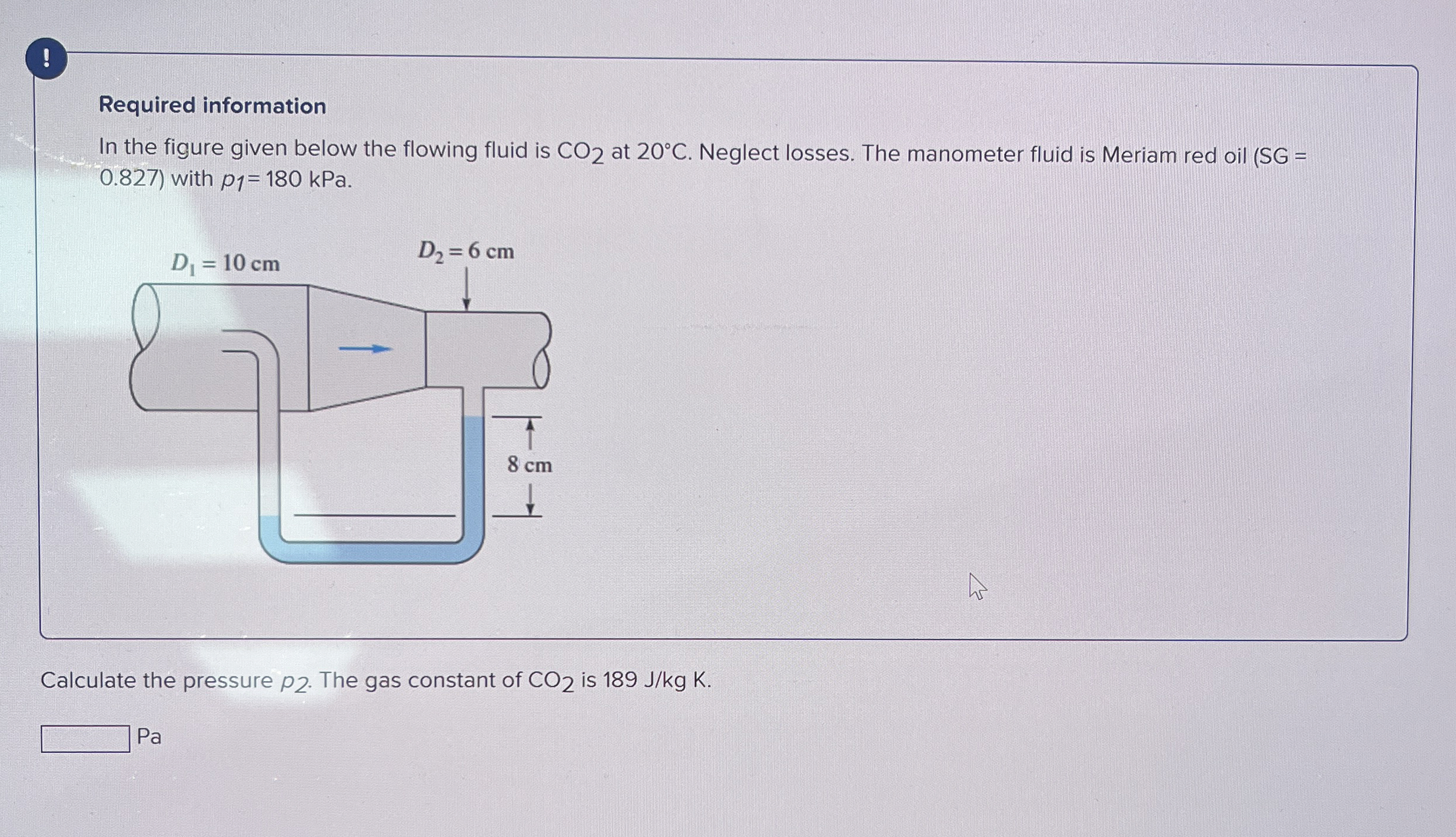 Calculate the pressure p 2 . The gas constant of