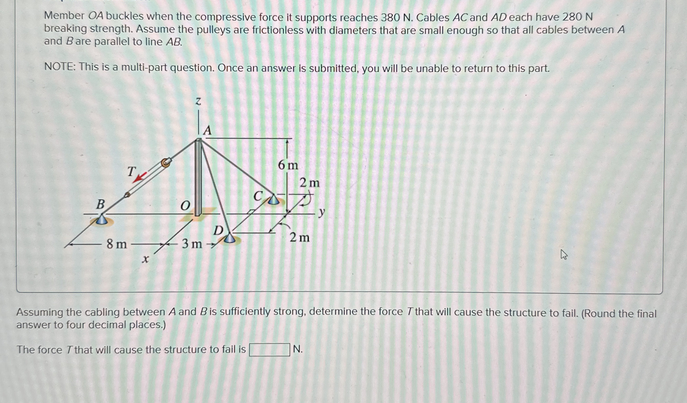Member O A buckles when the compressive force it