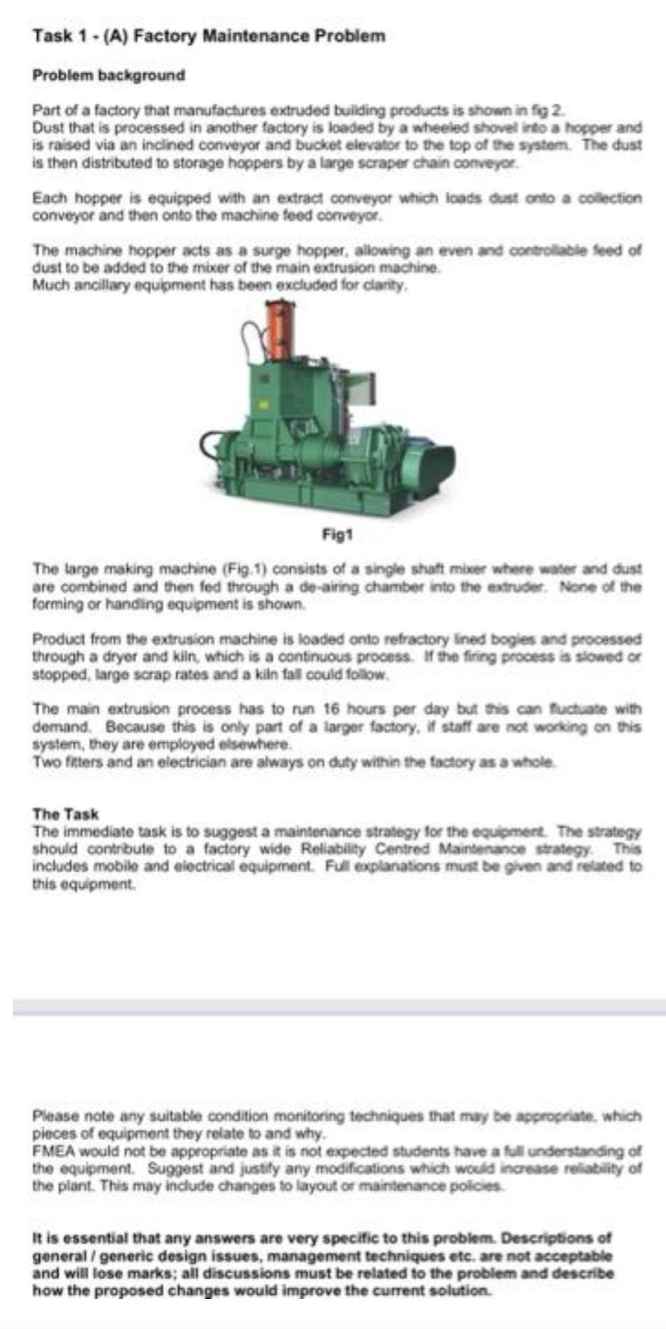 Task 1 - ( A ) Factory Maintenance Problem
