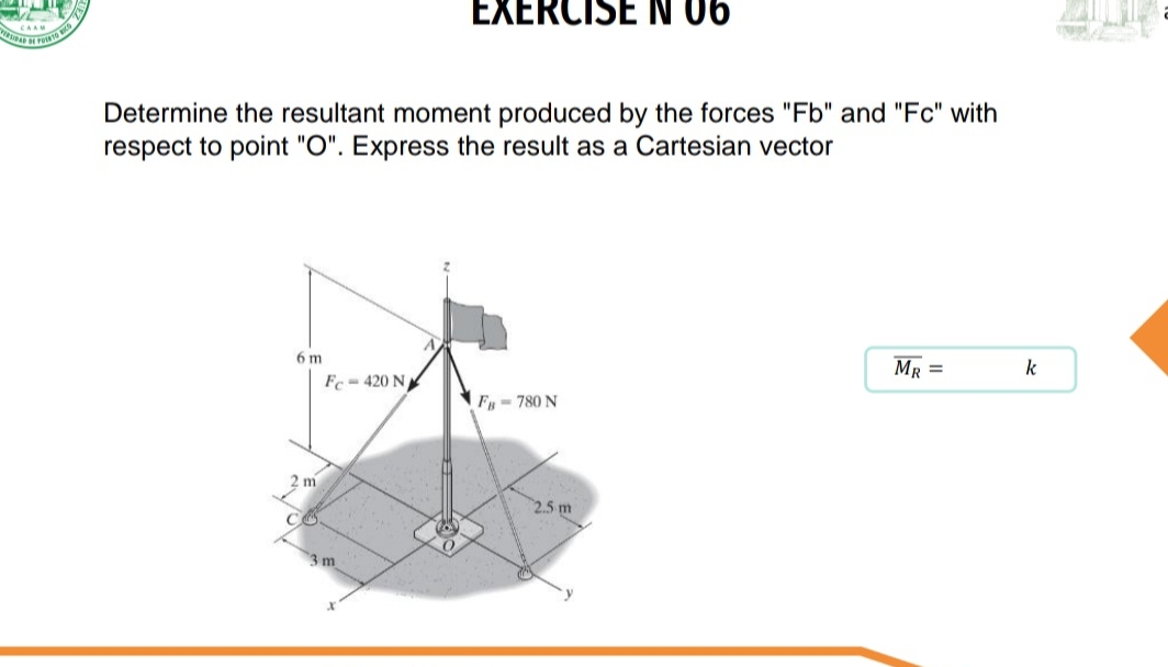 EXERCISE IN UO Determine the resultant moment