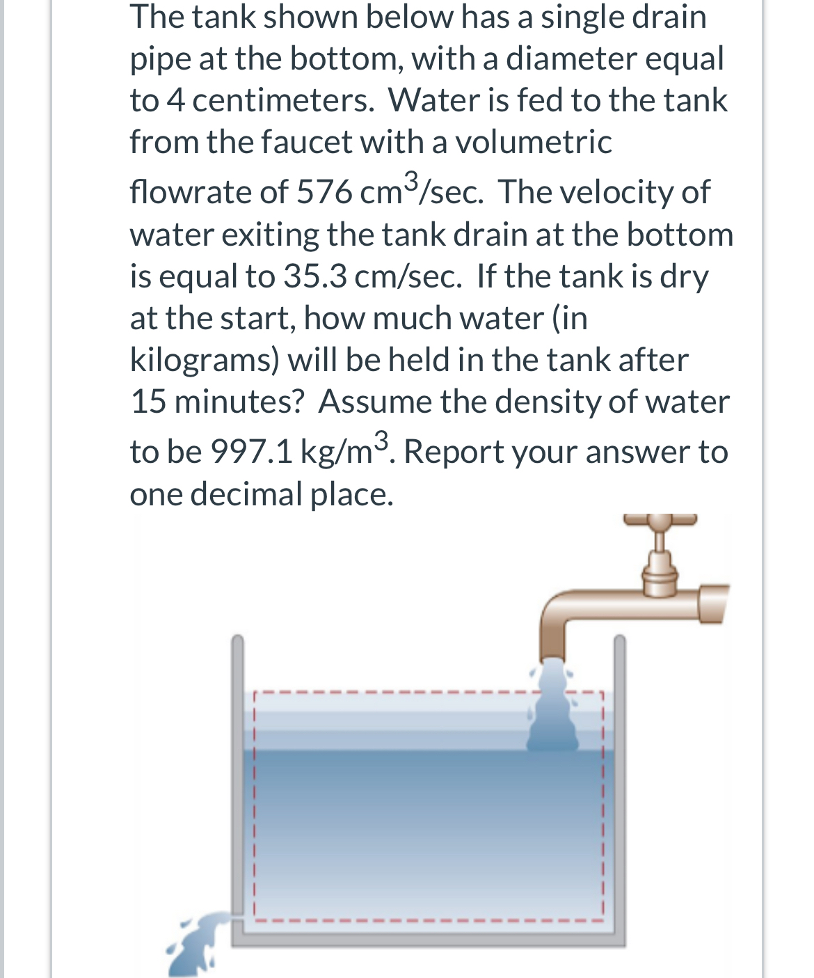 The tank shown below has a single drain pipe at