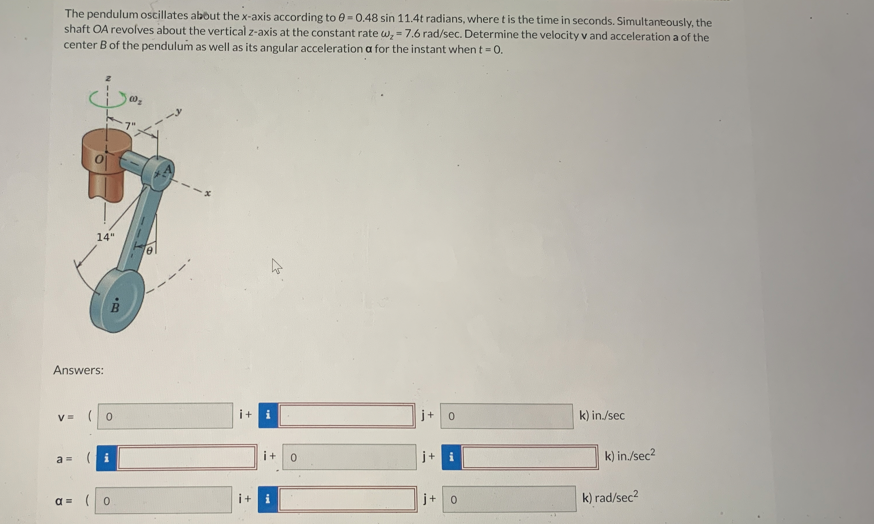 The pendulum oscillates about the x - axis