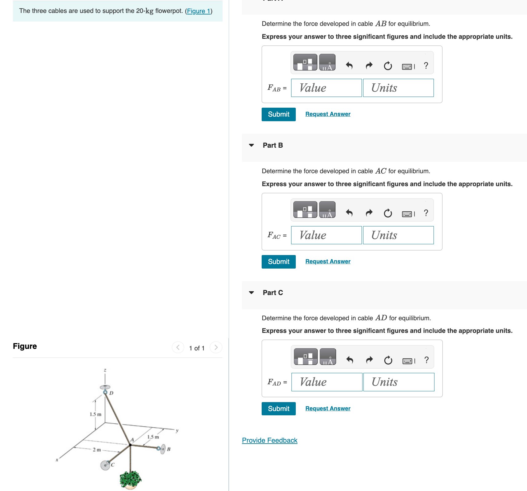 The three cables are used to support the 2 0 - k