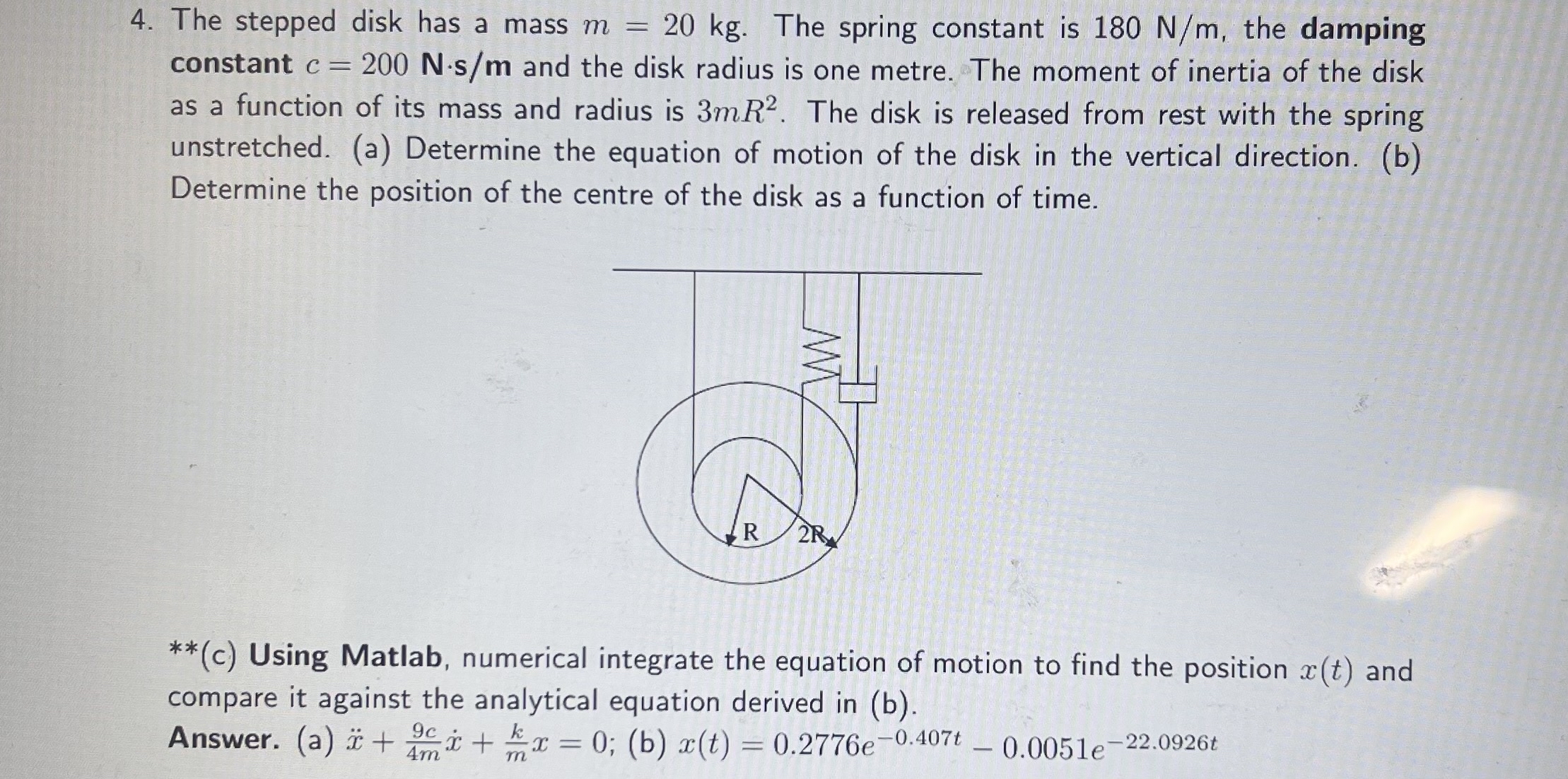 The stepped disk has a mass m = 2 0 k g . The