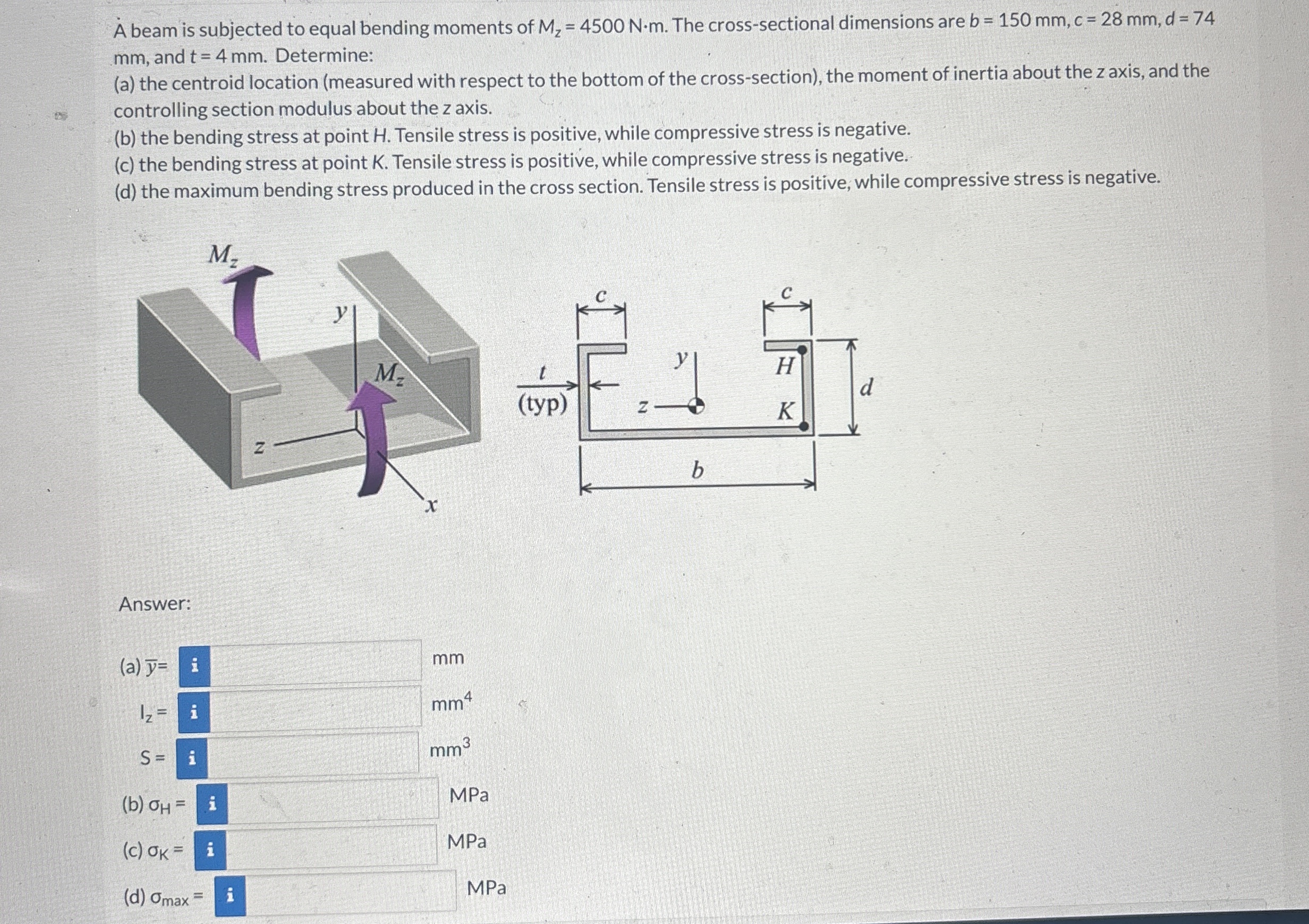 A beam is subjected to equal bending moments of M