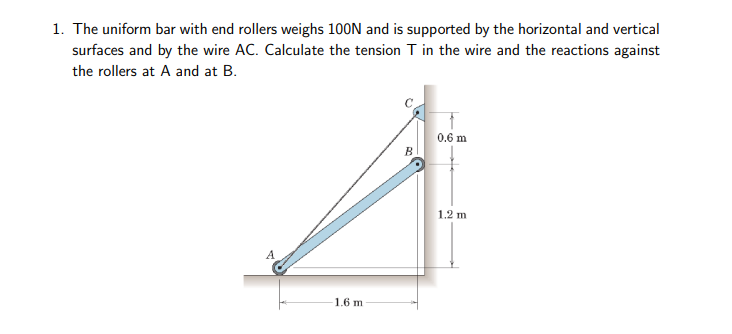 1 . The uniform bar with end rollers weighs 1 0 0
