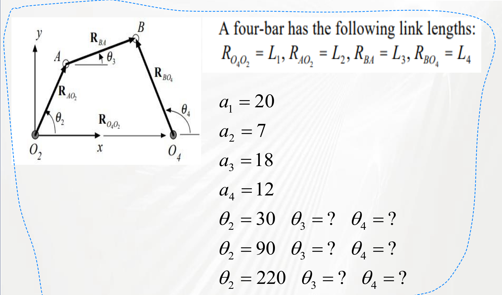 A four - bar has the following link lengths: R O