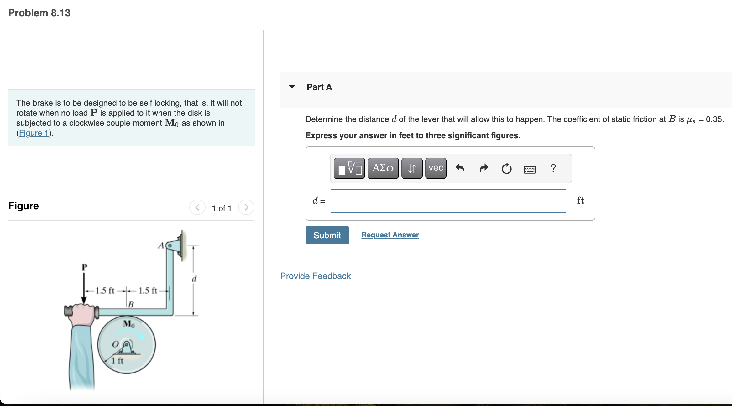 Problem 8 . 1 3 The brake is to be designed to be