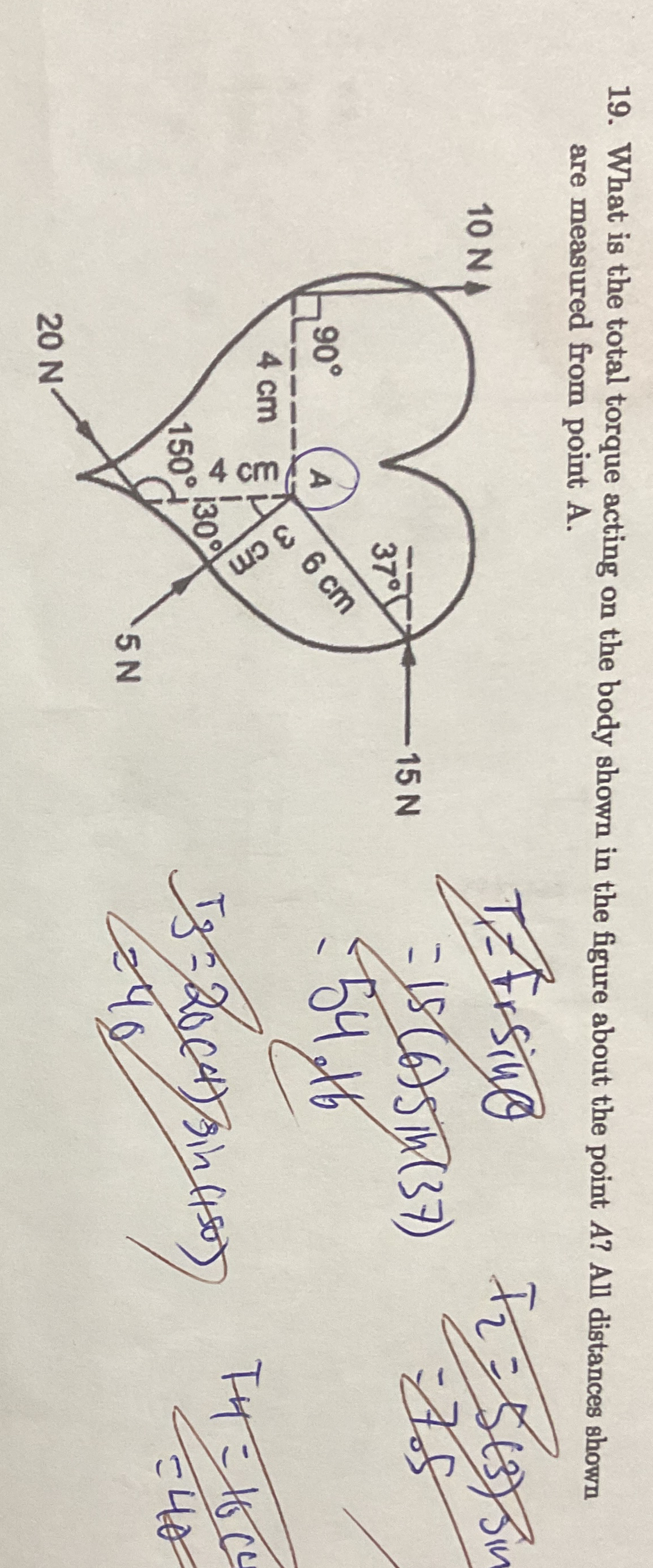 What is the total torque acting on the body shown