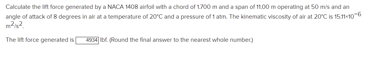 Calculate the lift force generated by a NACA 1 4