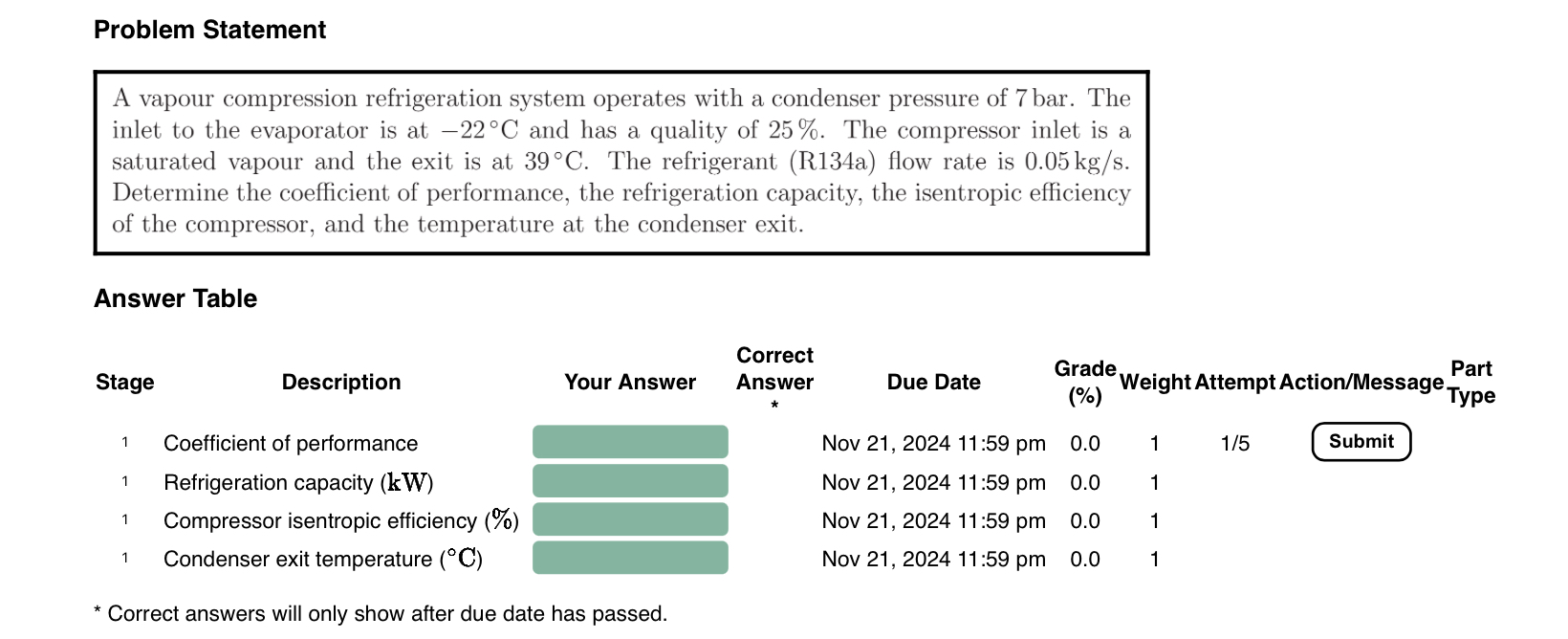 Problem Statement A vapour compression
