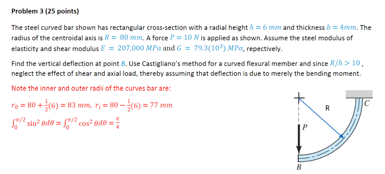 Problem 3 ( 2 5 points ) The steel curved bar