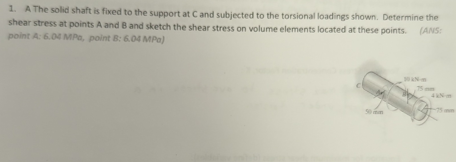 A The solid shaft is fixed to the support at C