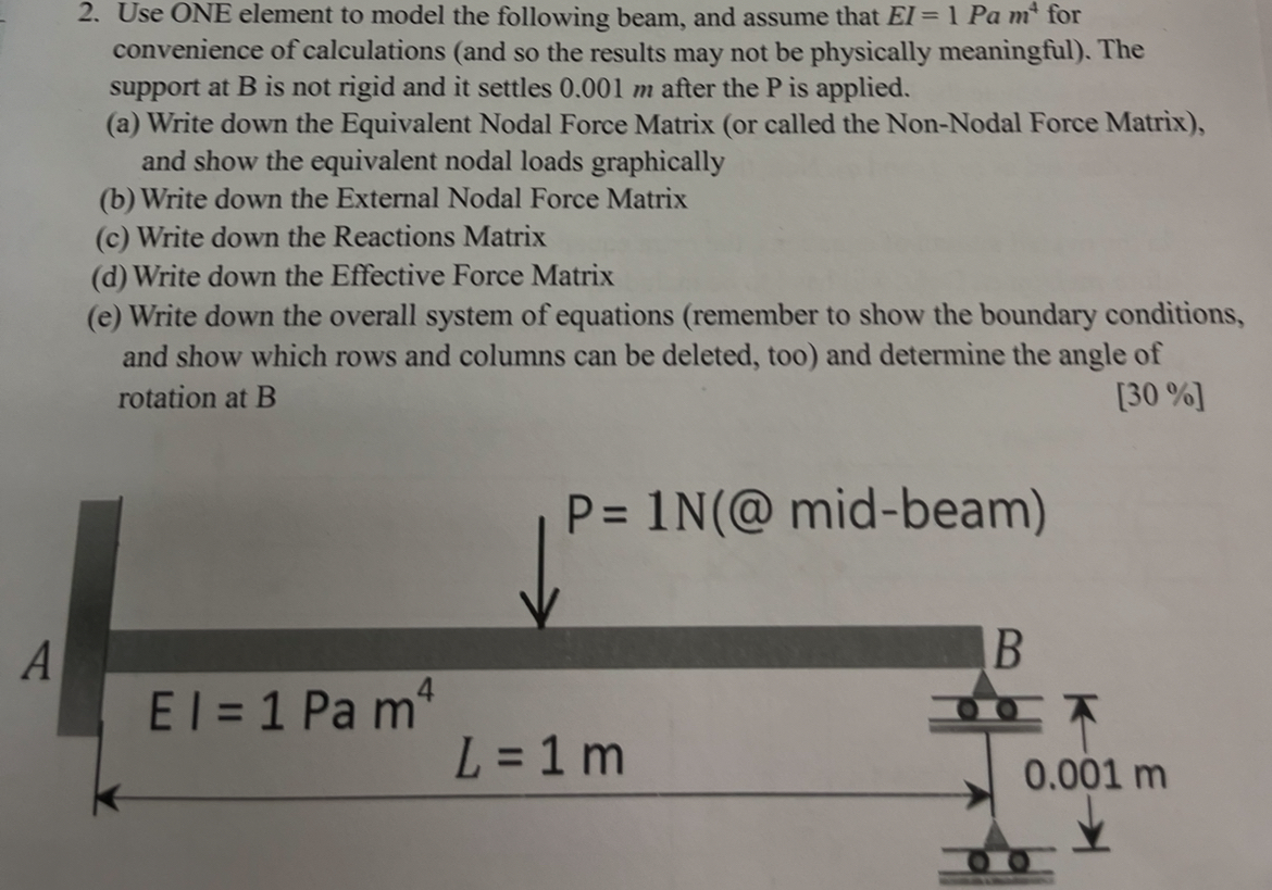 Use ONE element to model the following beam, and