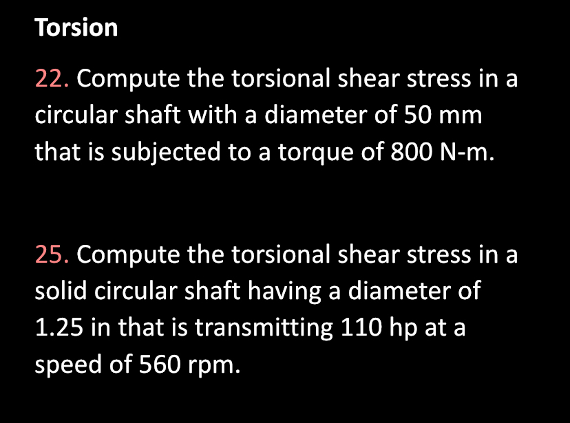 Torsion 2 2 . Compute the torsional shear stress