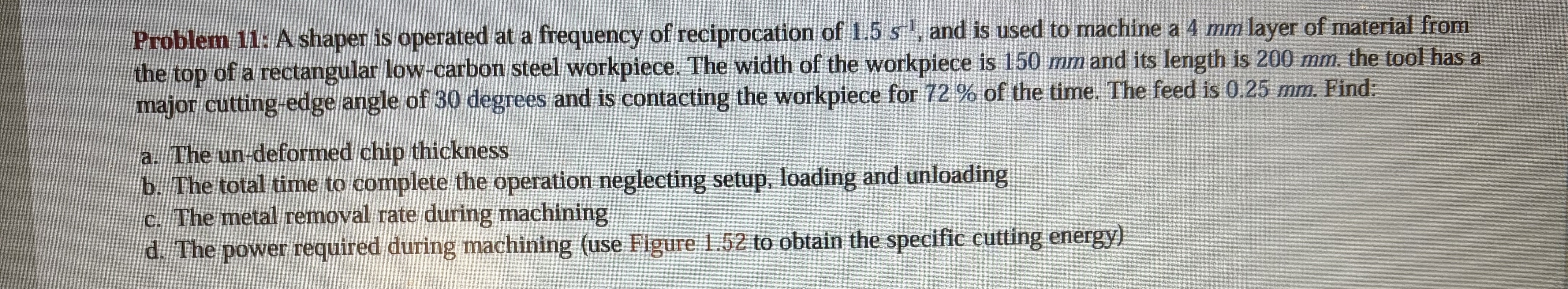 Problem 1 1 : A shaper is operated at a frequency