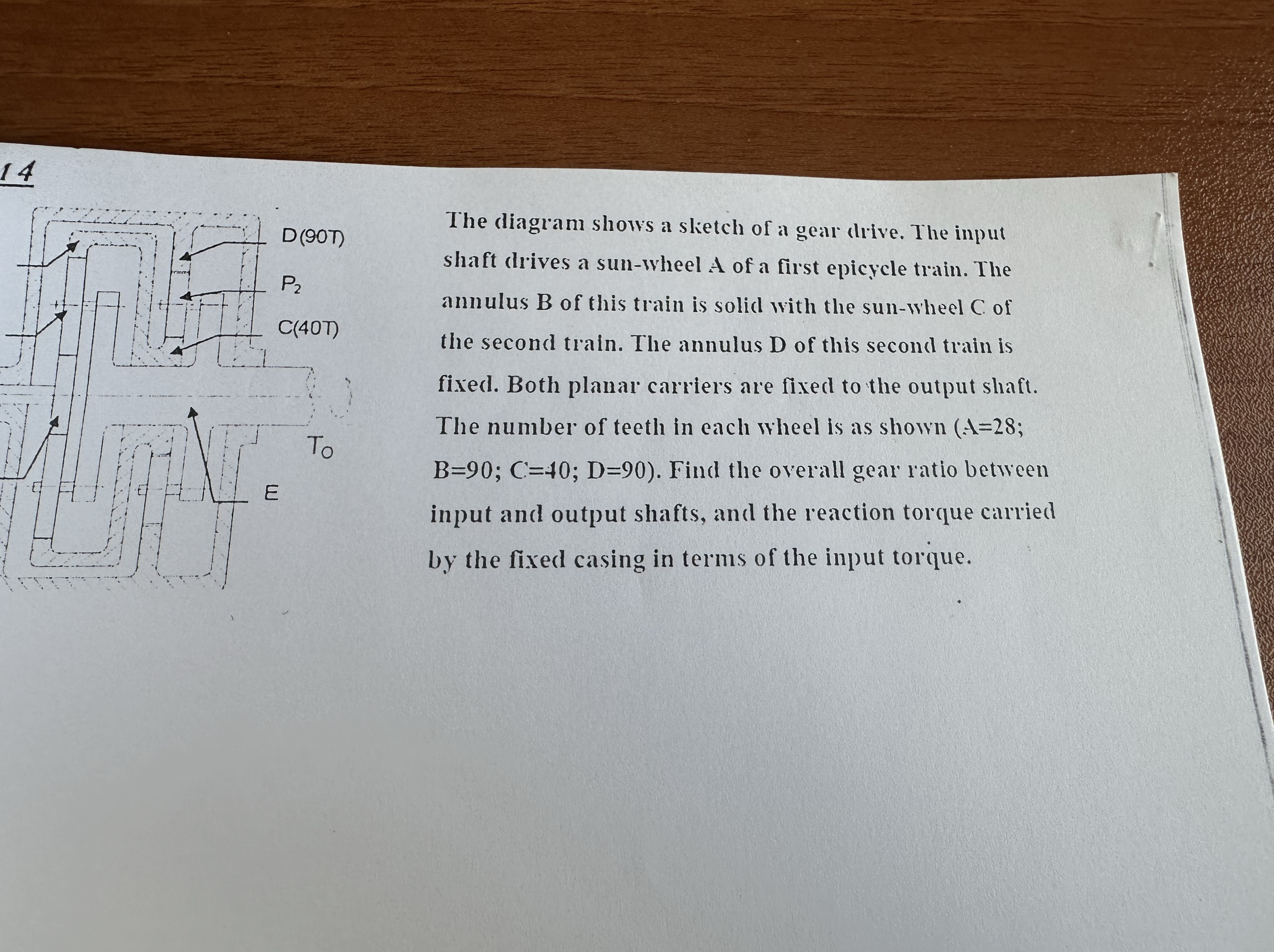 The diagram shows a slietch of a gear drive. The