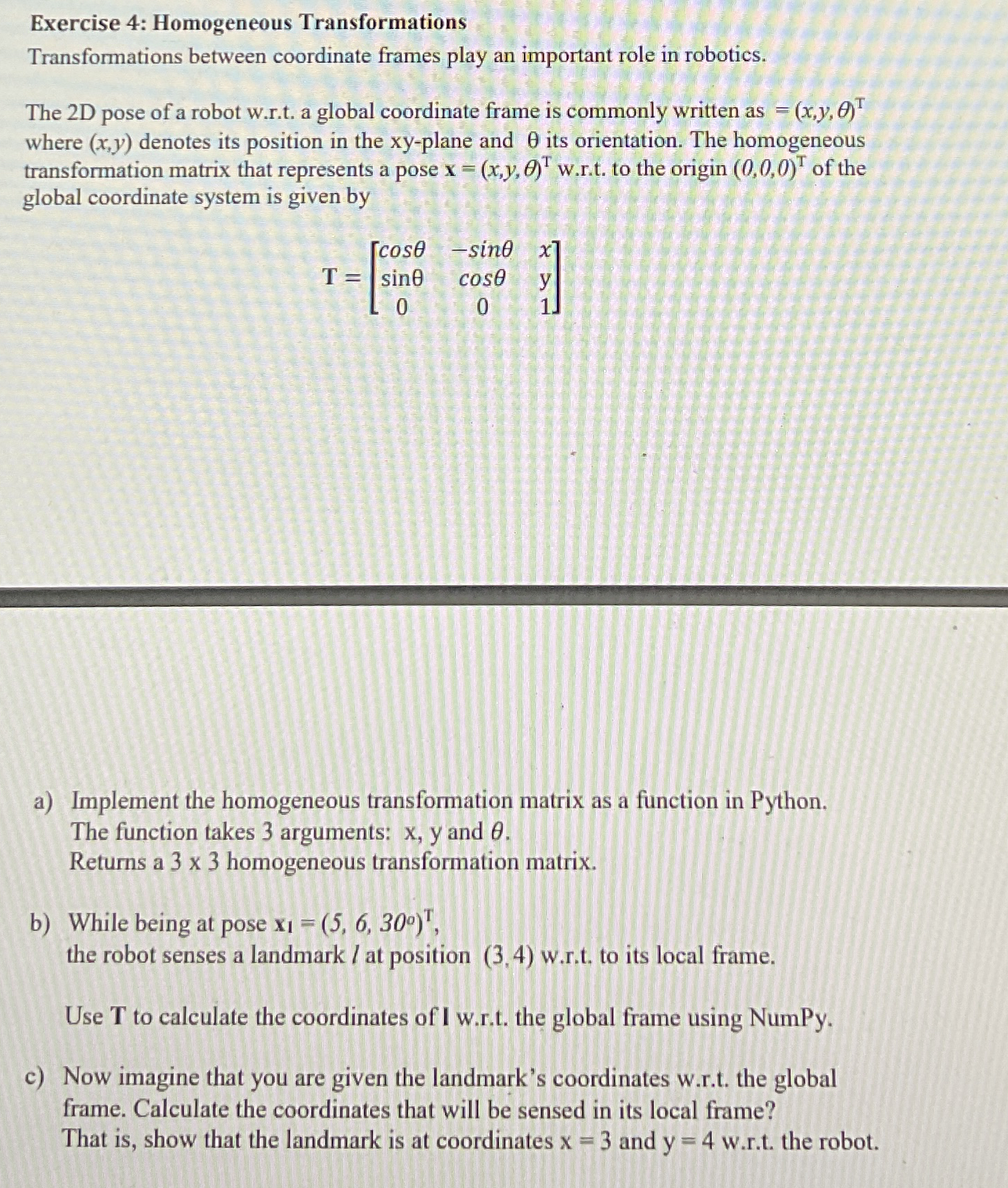 Exercise 4 : Homogeneous Transformations