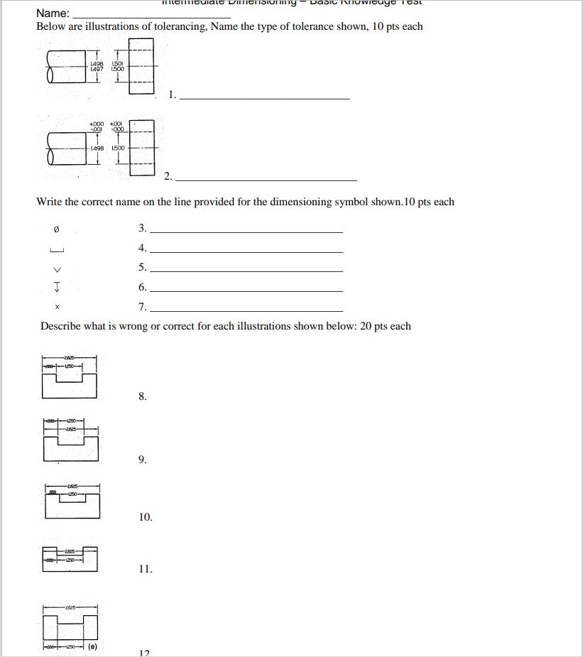 Name: Below are illustrations of tolerancing,