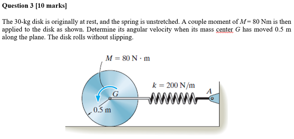 Question 3 [ 1 0 marks ] The 3 0 - k g disk is